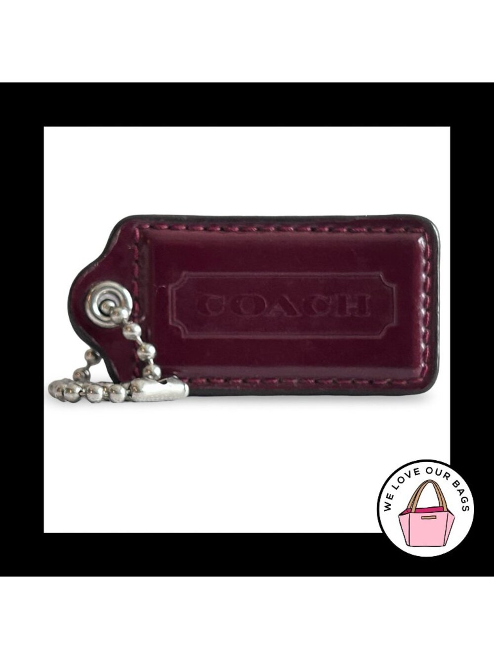 COACH HANG TAG 2.5" Burgundy Dark Red Patent Leather Bag Charm Keychain Fob